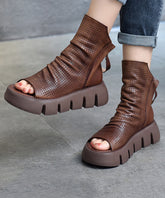 Schwarze Stiefel Plateau Rindsleder Peep Toe 2025 Neu